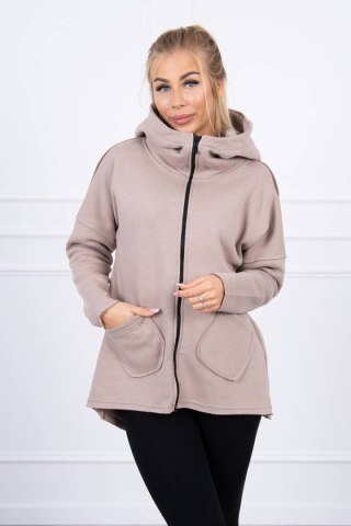 Bluza ocieplana z dłuższym tyłem i kieszeniami ciemno beżowa