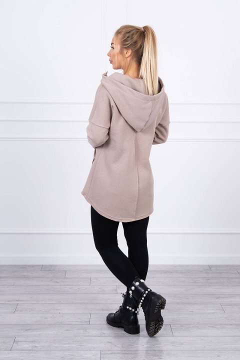 Bluza ocieplana z dłuższym tyłem i kieszeniami ciemno beżowa