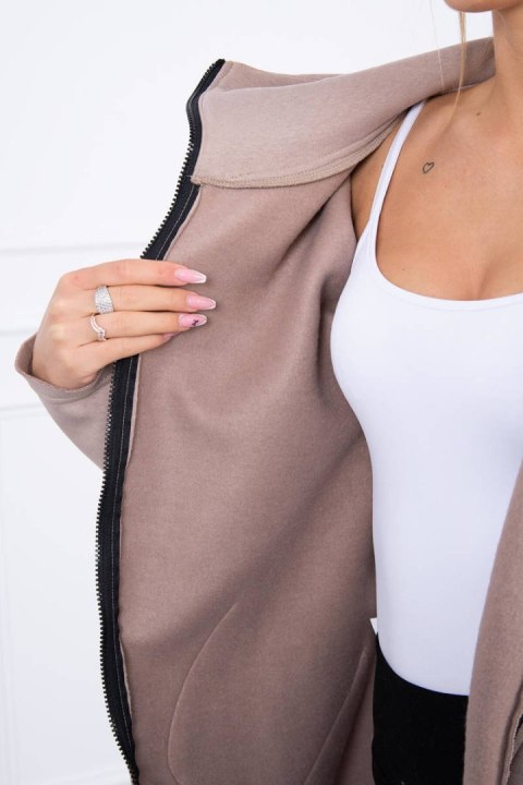 Bluza ocieplana z dłuższym tyłem i kieszeniami ciemno beżowa