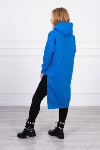 Bluza z rozcięciami na bokach i kapturem chabrowa