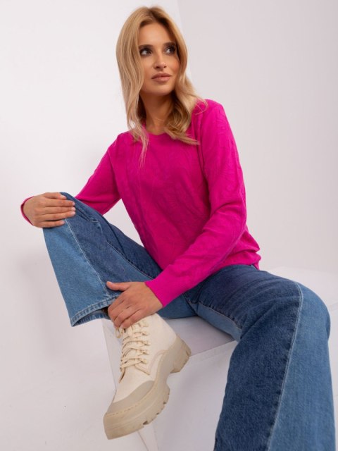 Sweter damski klasyczny ze ściągaczami fuksjowy Sweter damski klasyczny ze ściągaczami fuksjowy