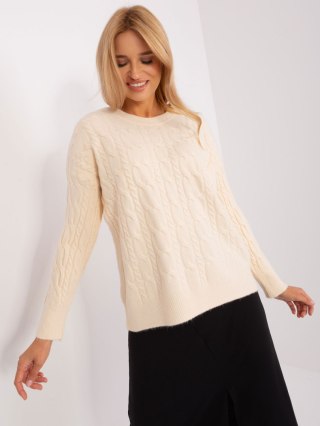 Sweter damski ecru z warkoczami i ściągaczami oversize