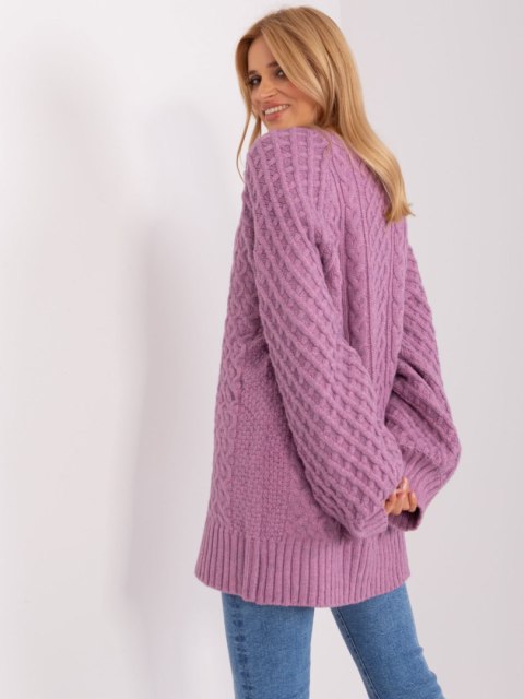 Sweter damski oversize fioletowy dzianinowy akrylowy Sweter damski oversize fioletowy dzianinowy akrylowy