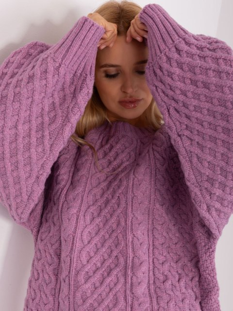 Sweter damski oversize fioletowy dzianinowy akrylowy Sweter damski oversize fioletowy dzianinowy akrylowy