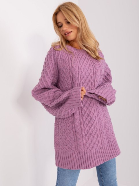 Sweter damski oversize fioletowy dzianinowy akrylowy Sweter damski oversize fioletowy dzianinowy akrylowy