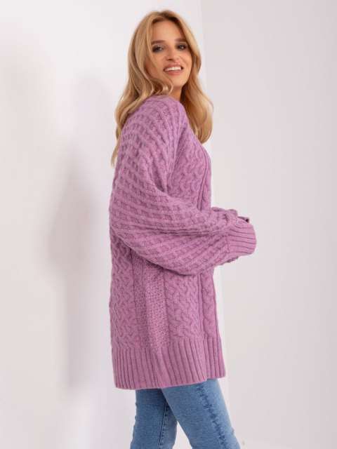 Sweter damski oversize fioletowy dzianinowy akrylowy Sweter damski oversize fioletowy dzianinowy akrylowy
