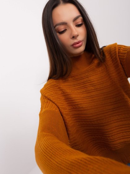 Sweter z półgolfem brązowy, oversize, nietoperz, asymetryczny
