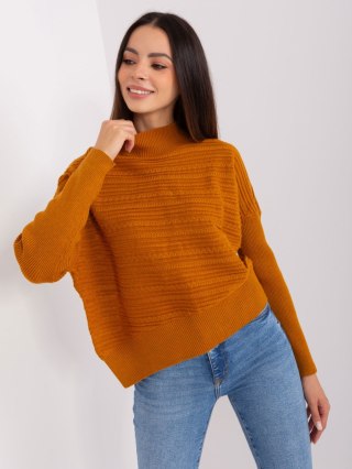 Sweter z półgolfem brązowy, oversize, nietoperz, asymetryczny