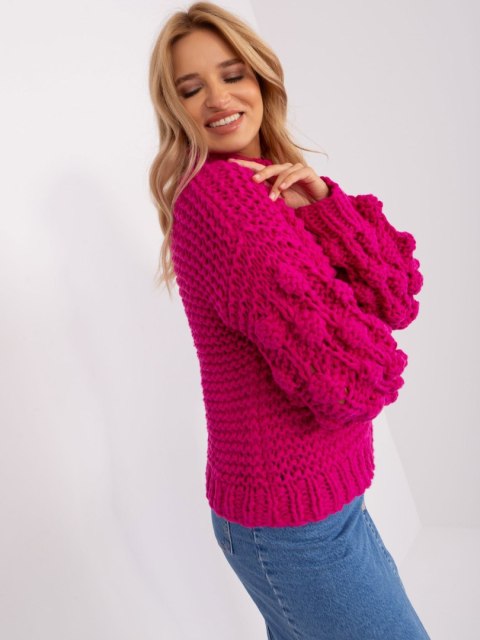Sweter oversize fuksjowy gruby splot i bufiasty rękaw Sweter oversize fuksjowy gruby splot i bufiasty rękaw