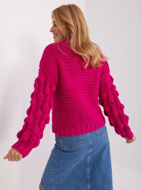 Sweter oversize fuksjowy gruby splot i bufiasty rękaw Sweter oversize fuksjowy gruby splot i bufiasty rękaw