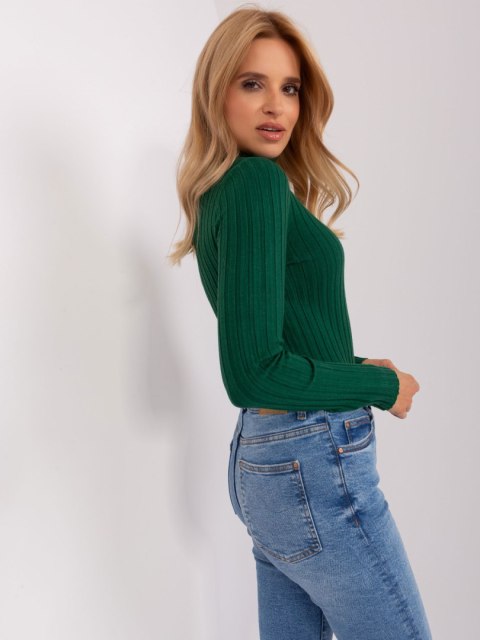 Golf sweter dopasowany prążkowany ciemny zielony Golf sweter dopasowany prążkowany ciemny zielony