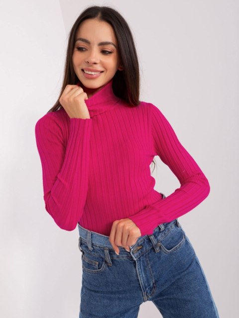Golf sweter dopasowany prążkowany fuksjowy Golf sweter dopasowany prążkowany fuksjowy