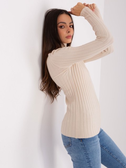 Golf sweter dopasowany prążkowany jasny beżowy Golf sweter dopasowany prążkowany jasny beżowy