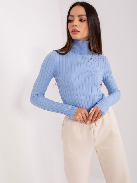 Golf sweter dopasowany prążkowany jasny niebieski Golf sweter dopasowany prążkowany jasny niebieski