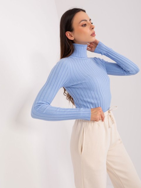 Golf sweter dopasowany prążkowany jasny niebieski Golf sweter dopasowany prążkowany jasny niebieski