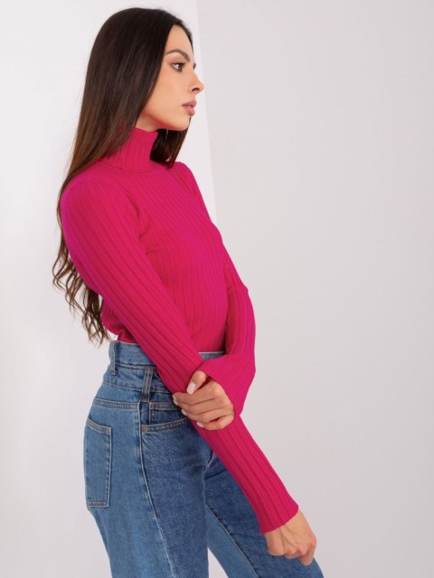 Golf sweter dopasowany prążkowany fuksjowy Golf sweter dopasowany prążkowany fuksjowy