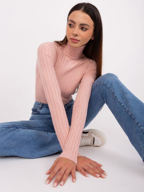 Golf sweter dopasowany prążkowany jasny różowy S/M Golf sweter dopasowany prążkowany jasny różowy S/M