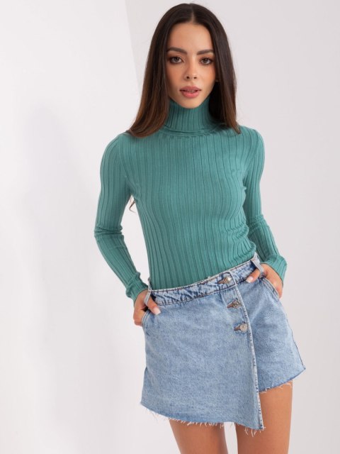 Golf sweter dopasowany prążkowany turkusowy Golf sweter dopasowany prążkowany turkusowy