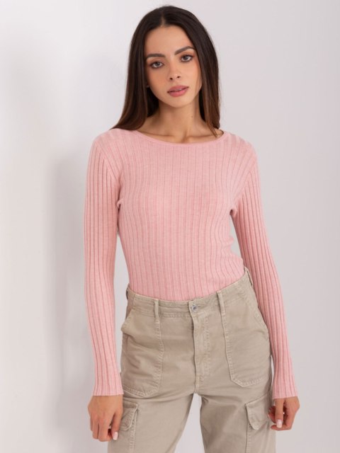 Sweter damski klasyczny w prążek różowy S/M Sweter damski klasyczny w prążek różowy S/M