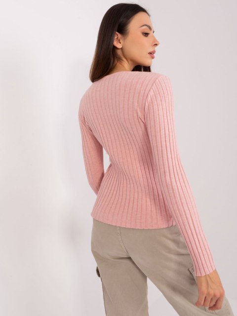 Sweter damski klasyczny w prążek różowy S/M Sweter damski klasyczny w prążek różowy S/M