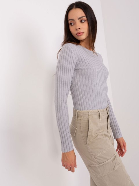 Sweter damski klasyczny w prążek szary M/L Sweter damski klasyczny w prążek szary M/L