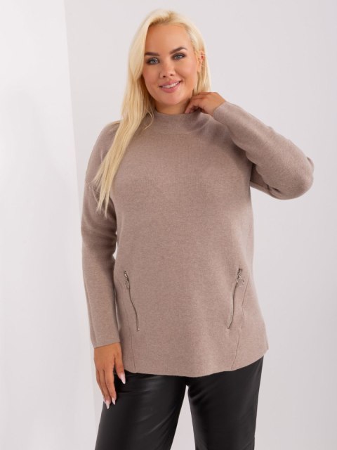 Sweter damski beżowy z półgolfem i zamkiem Sweter damski beżowy z półgolfem i zamkiem