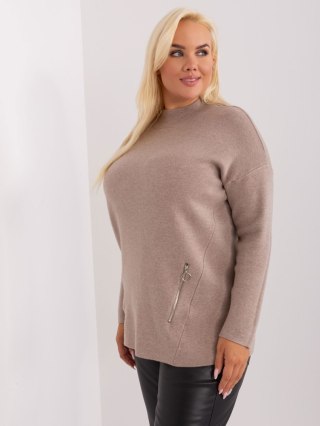 Sweter damski beżowy z półgolfem i zamkiem XXL/XXXL