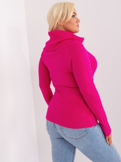 Sweter damski fuksjowy plus size z lejącym golfem M/L Sweter damski fuksjowy plus size z lejącym golfem M/L