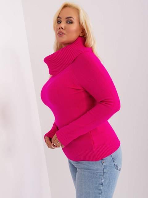 Sweter damski fuksjowy plus size z lejącym golfem M/L Sweter damski fuksjowy plus size z lejącym golfem M/L