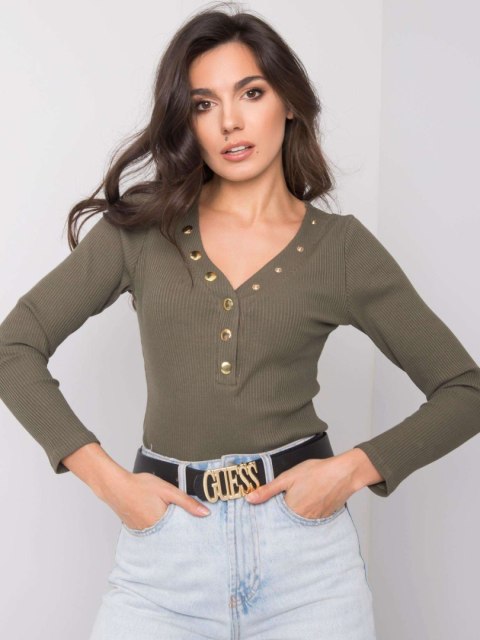 Bluzka Emberly khaki dekolt zdobiony guzikami Bluzka Emberly khaki dekolt zdobiony guzikami