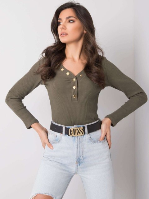 Bluzka Emberly khaki dekolt zdobiony guzikami Bluzka Emberly khaki dekolt zdobiony guzikami