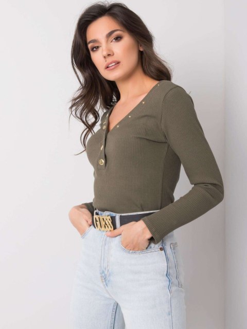 Bluzka Emberly khaki dekolt zdobiony guzikami Bluzka Emberly khaki dekolt zdobiony guzikami