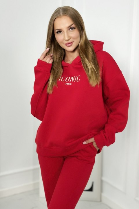 Komplet bawełniany ocieplany bluza z haftem + spodnie czerwony Komplet bawełniany ocieplany bluza z haftem + spodnie czerwony