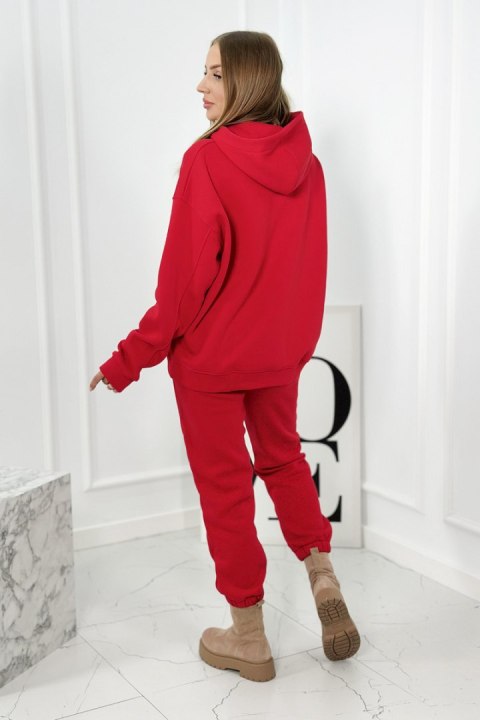 Komplet bawełniany ocieplany bluza z haftem + spodnie czerwony Komplet bawełniany ocieplany bluza z haftem + spodnie czerwony