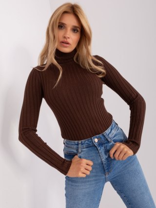 Golf sweter dopasowany prążkowany ciemny brązowy M/L