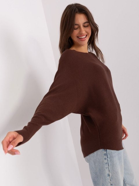 Sweter dzianinowy ciemnobrązowy oversize gładki M/L Sweter dzianinowy ciemnobrązowy oversize gładki M/L
