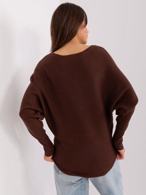 Sweter dzianinowy ciemnobrązowy oversize gładki S/M Sweter dzianinowy ciemnobrązowy oversize gładki S/M