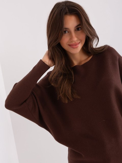 Sweter dzianinowy ciemnobrązowy oversize gładki S/M Sweter dzianinowy ciemnobrązowy oversize gładki S/M