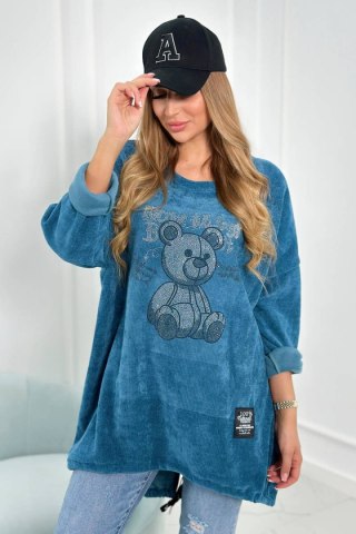 Bluza oversize z misiem z cekinami turkusowa