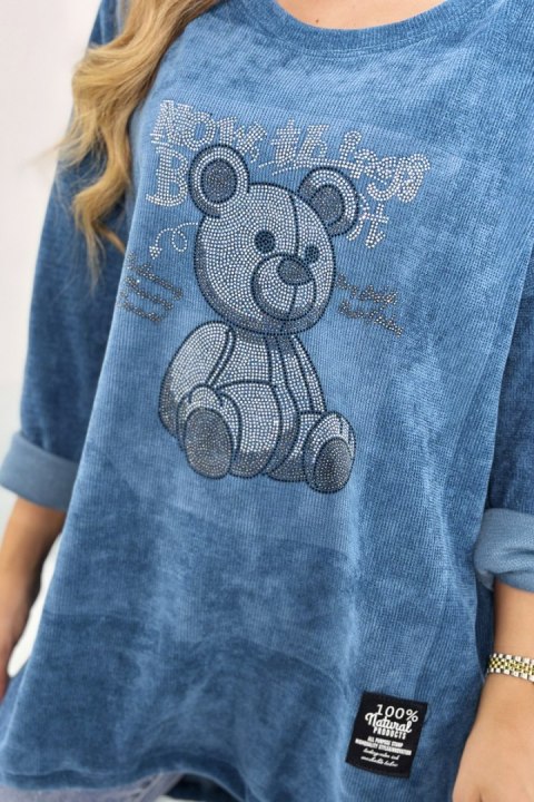 Bluza oversize z misiem z cekinami turkusowa Bluza oversize z misiem z cekinami turkusowa