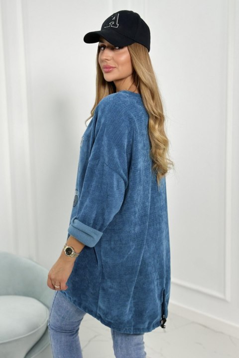 Bluza oversize z misiem z cekinami turkusowa Bluza oversize z misiem z cekinami turkusowa