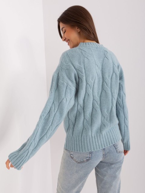 Sweter miętowy z warkoczami i ściągaczami akrylowy Sweter miętowy z warkoczami i ściągaczami akrylowy