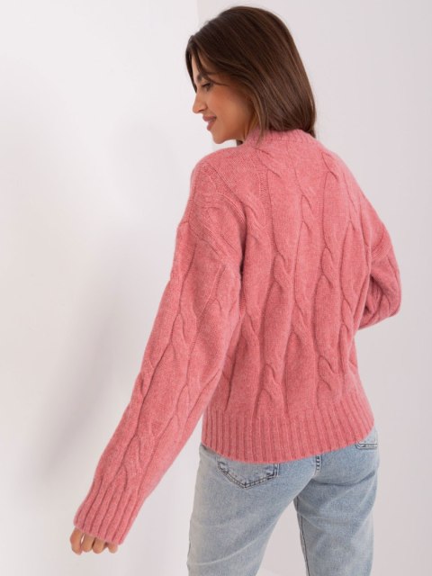 Sweter różowy z warkoczami i ściągaczami akrylowy Sweter różowy z warkoczami i ściągaczami akrylowy