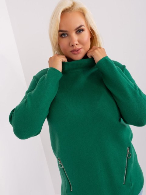 Sweter damski zielony z półgolfem i zamkiem XL/XXL Sweter damski zielony z półgolfem i zamkiem XL/XXL