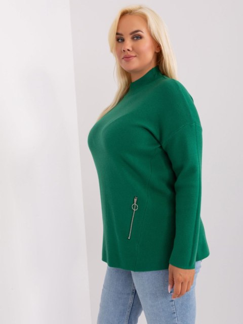 Sweter damski zielony z półgolfem i zamkiem XL/XXL Sweter damski zielony z półgolfem i zamkiem XL/XXL