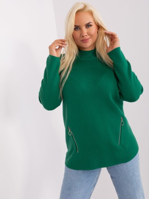 Sweter damski zielony z półgolfem i zamkiem XL/XXL Sweter damski zielony z półgolfem i zamkiem XL/XXL