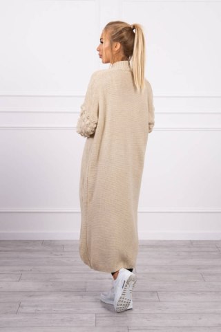 Sweter z bąbelkami na rękawie beżowy kardrigan