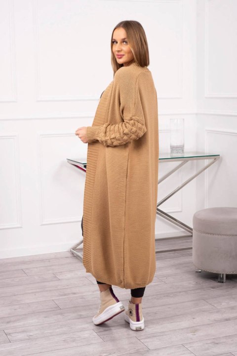 Sweter z bąbelkami na rękawie camelowy kardrigan długi Sweter z bąbelkami na rękawie camelowy kardrigan długi