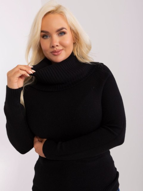 Sweter damski czarny plus size z lejącym golfem M/L Sweter damski czarny plus size z lejącym golfem M/L