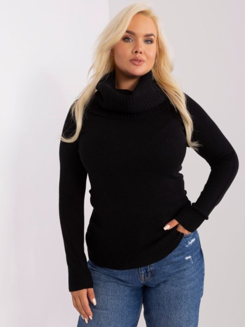 Sweter damski czarny plus size z lejącym golfem M/L Sweter damski czarny plus size z lejącym golfem M/L